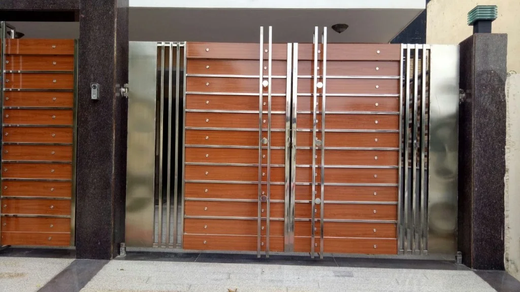 Swing gate — wood panels & SS frame