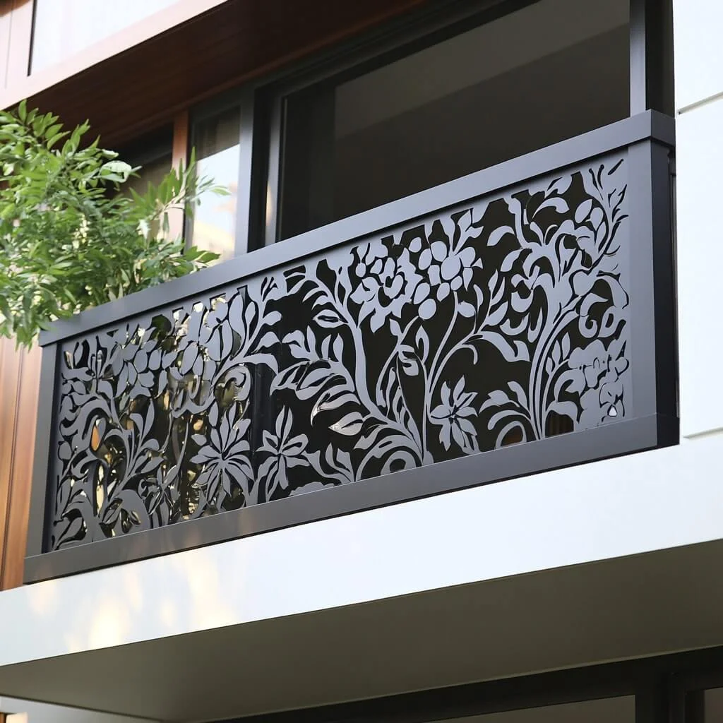 Laser-cut floral balcony panel
