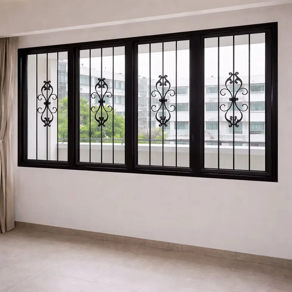 Scroll centre grills — four-panel window