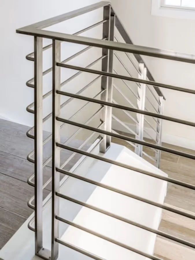 Square post & rod infill — interior staircase